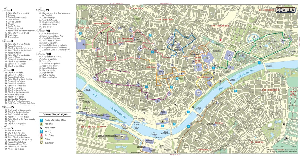 barrio santa cruz din Sevilia arată hartă