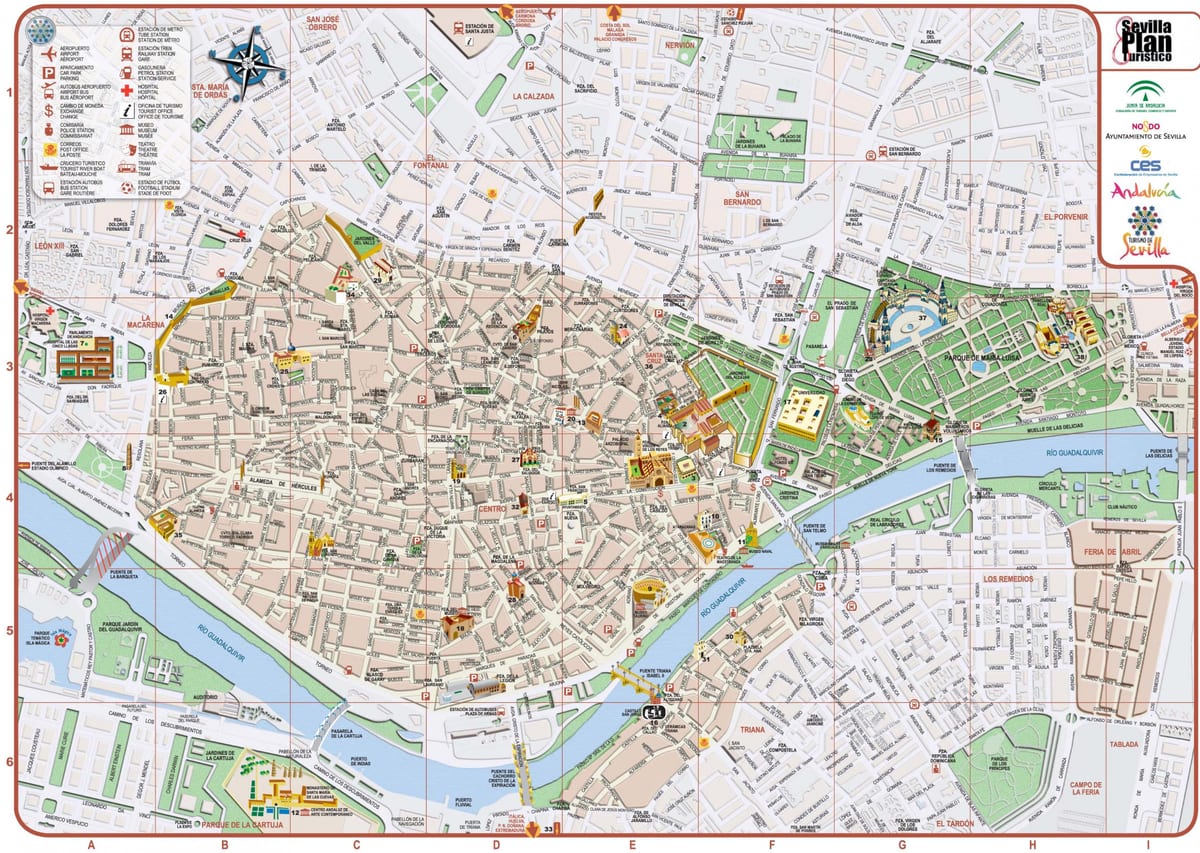 harta de centrul orașului Sevilla