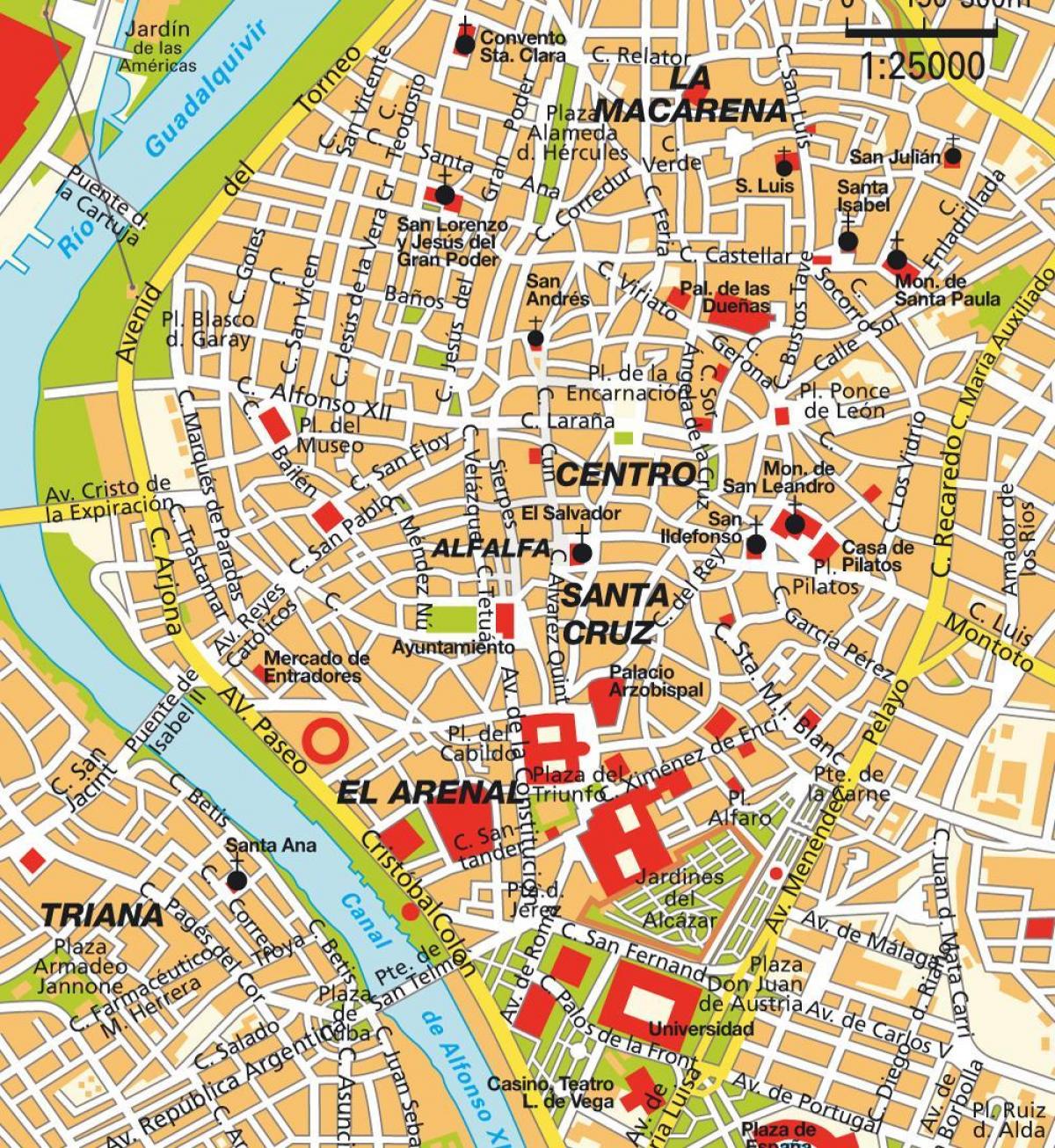 harta de centrul orașului Sevilla spania