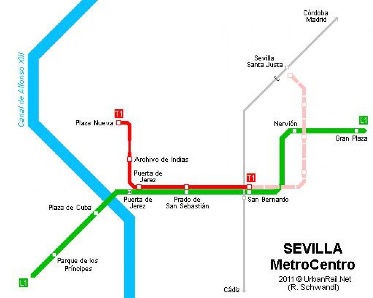 harta din Sevilla de tramvai