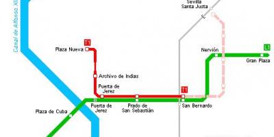 Harta din Sevilla de tramvai